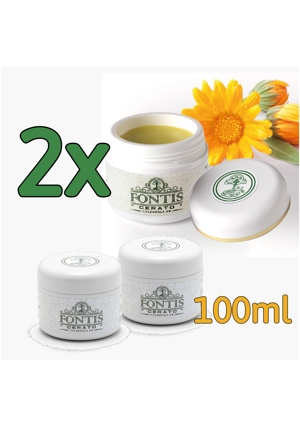 2x FONTIS Calendula Unguento 50+50ml - Emorroidi, Ragade Anale e Seno,Punture,Calli,Cicatrizzante,Prurito,Dermatite,Idratante