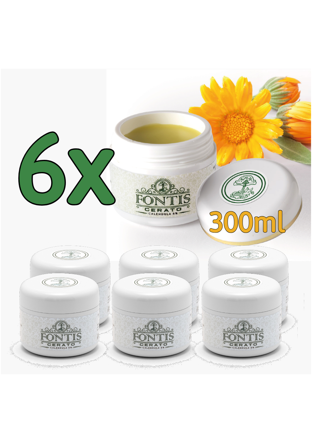 6x FONTIS Calendula Unguento 300ml - Emorroidi, Ragade Anale e Seno,Punture,Calli,Cicatrizzante,Prurito,Dermatite,Idratante