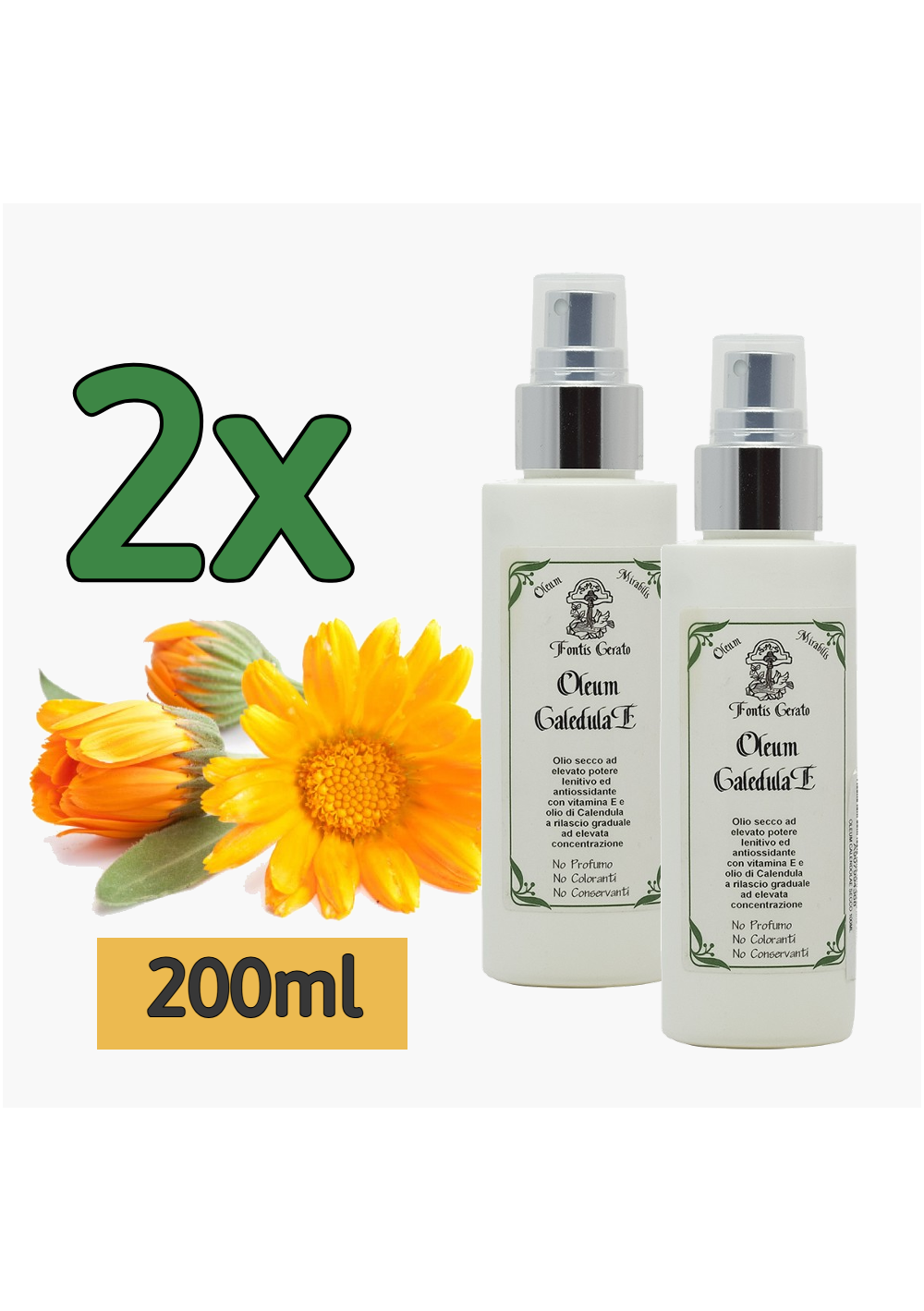 2x FONTIS Calendula Olio 100ml - Pelle Viso Corpo, Idratante, Lenitivo, Rigenerante, Calmante, Antiossidante, Vitamina E